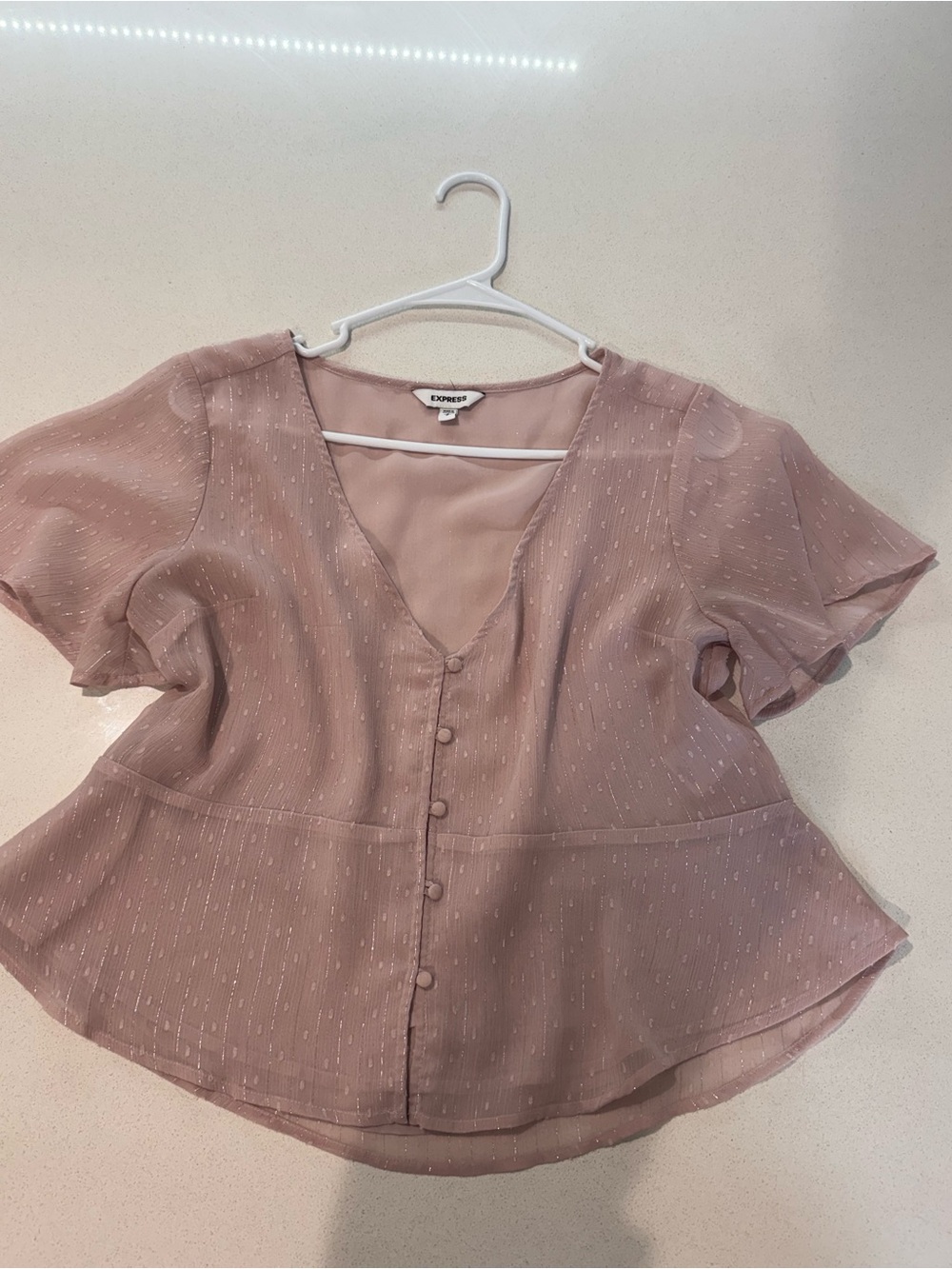 Express Dusty Rose V-Neck Button Peplum Blouse
